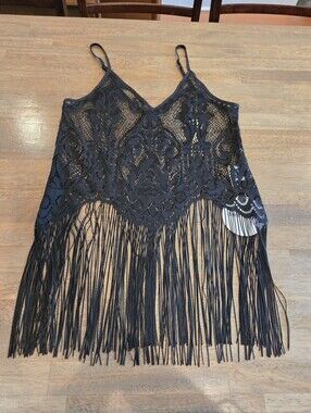 SHEIN Black Crochet Fringe Camisole Tank